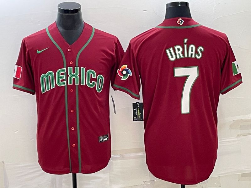 Men 2023 World Cub Mexico #7 Urias Red Nike MLB Jersey26
